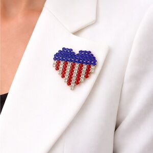 American Flag Heart Brooch – 4th of July Patriotic USA Independence Day Pin